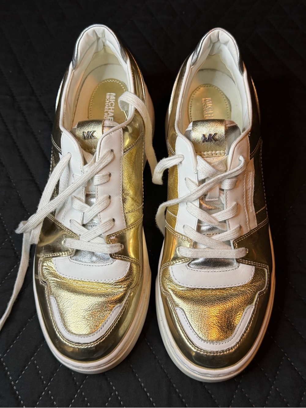 Michael Kors Metallic Gold and White Women's Lace-Up Sneakers
